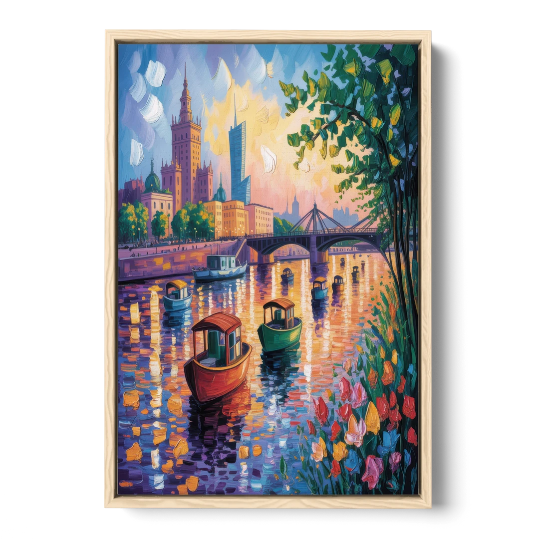 Vistula River View - Oak Framed Canvas Wall Art - Front