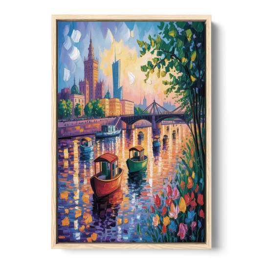 Vistula River View - Oak Framed Canvas Wall Art - Front