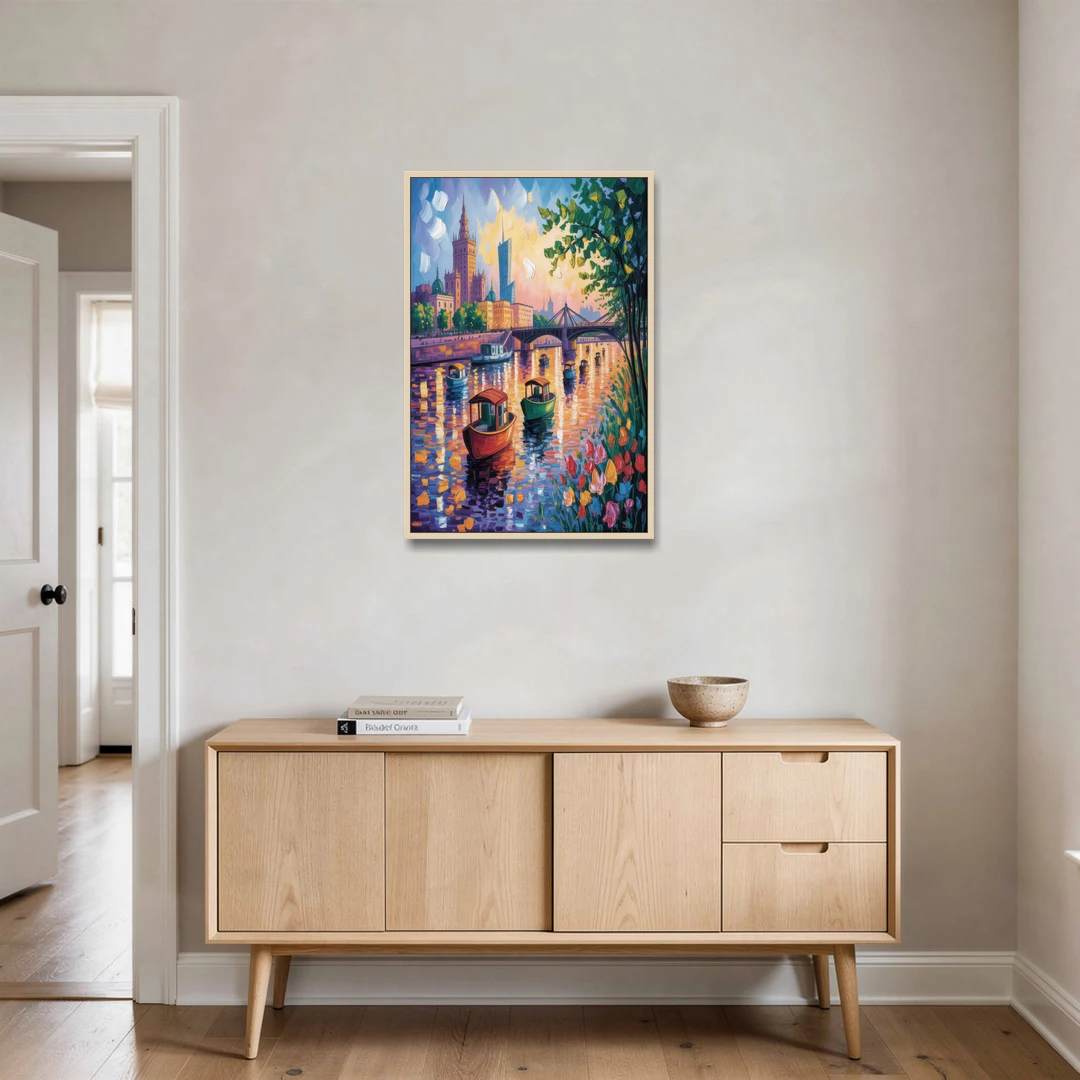 Vistula River View - Oak Framed Canvas Wall Art - Coffee Table - 24x36
