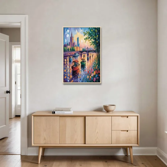 Vistula River View - Oak Framed Canvas Wall Art - Coffee Table - 24x36