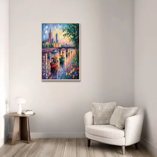 Vistula River View - Oak Framed Canvas Wall Art - Sofa - 24x36