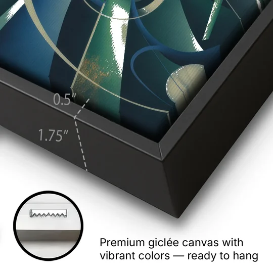 Vortex Elegance Blue and Green Abstract - Black Framed Canvas Wall Art - Gallery Wrap Corner