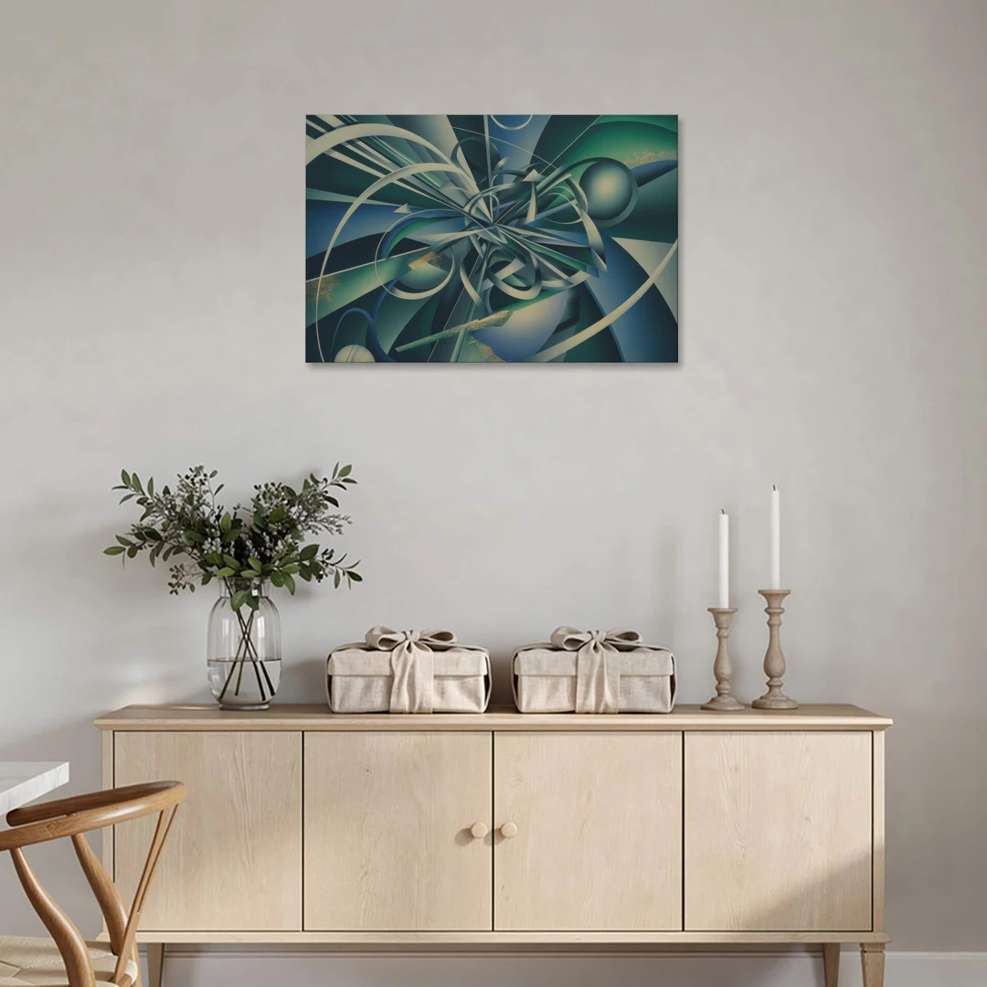 Vortex Elegance Blue and Green Abstract - Canvas Wall Art - Coffee Table - 36x24