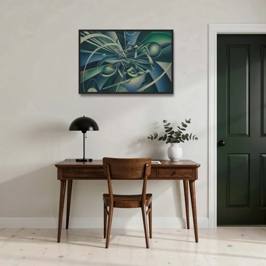 Vortex Elegance Blue and Green Abstract - Black Framed Canvas Wall Art - Office - 36x24