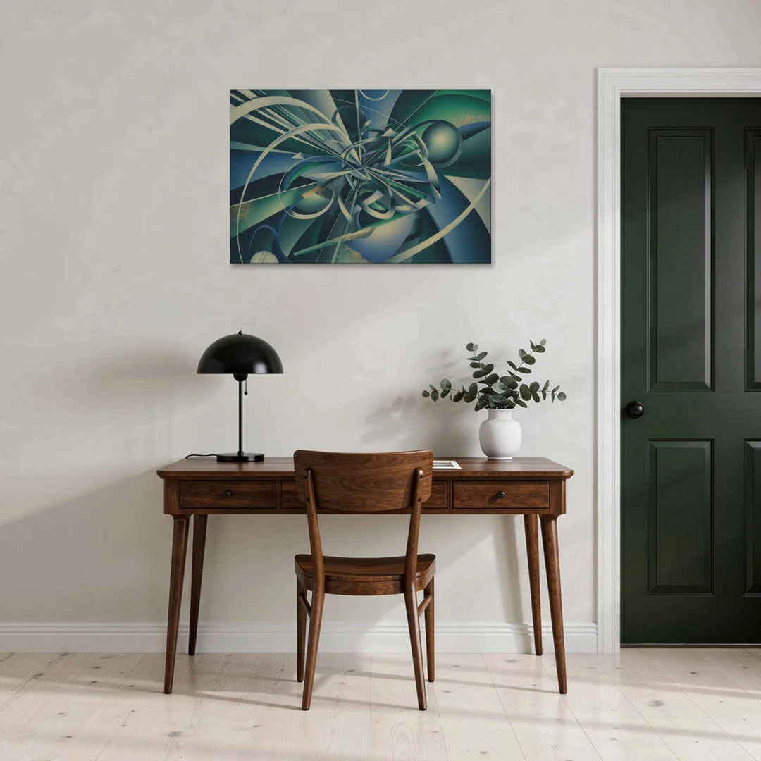 Vortex Elegance Blue and Green Abstract - Canvas Wall Art - Office - 36x24
