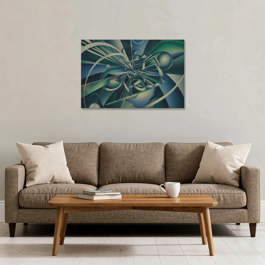 Vortex Elegance Blue and Green Abstract - Canvas Wall Art - Sofa - 36x24