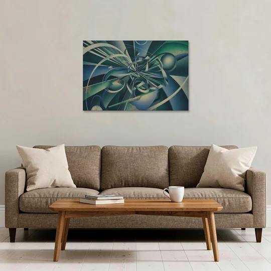 Vortex Elegance Blue and Green Abstract - Canvas Wall Art - Sofa - 36x24