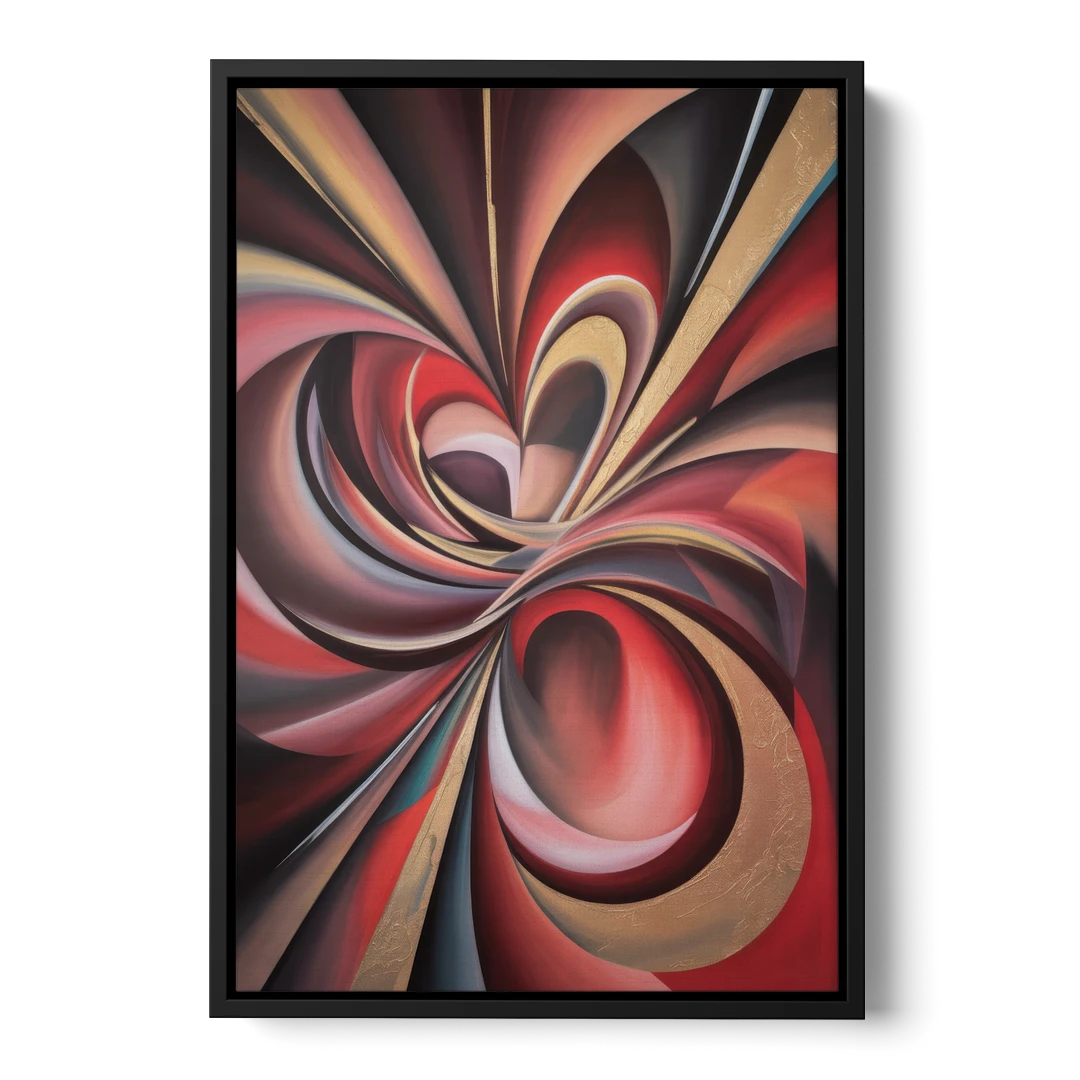 Vortex Symphony Red Abstract - Black Framed Canvas Wall Art - Front