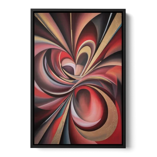 Vortex Symphony Red Abstract - Black Framed Canvas Wall Art - Front