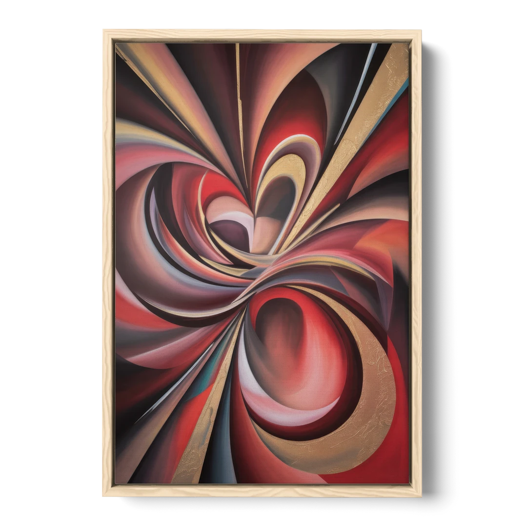 Vortex Symphony Red Abstract - Oak Framed Canvas Wall Art - Front