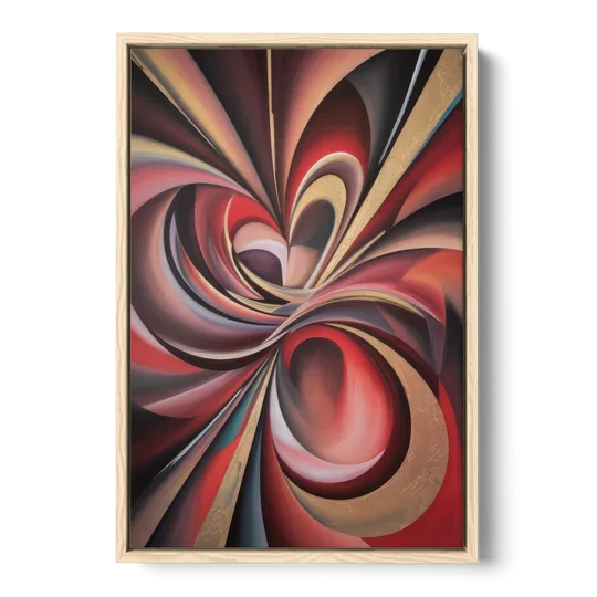 Vortex Symphony Red Abstract - Oak Framed Canvas Wall Art - Front