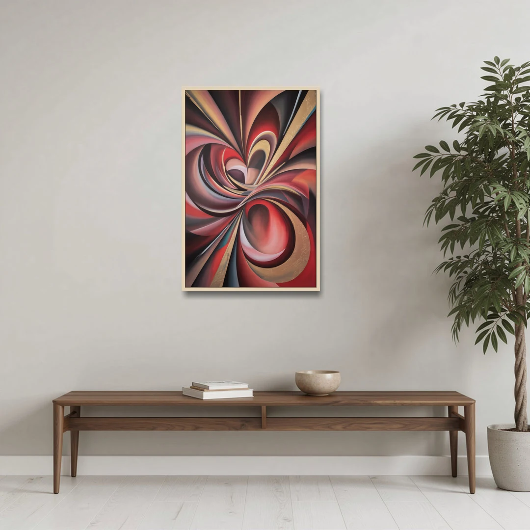 Vortex Symphony Red Abstract - Oak Framed Canvas Wall Art - Coffee Table - 24x36