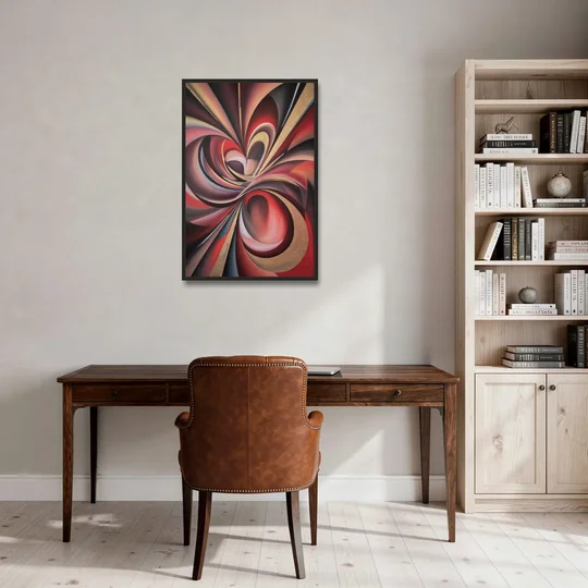 Vortex Symphony Red Abstract - Black Framed Canvas Wall Art - Office - 24x36