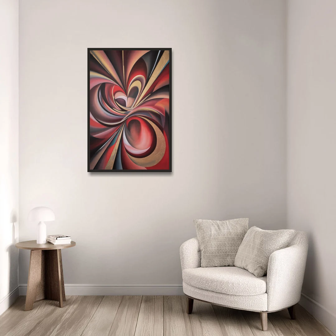 Vortex Symphony Red Abstract - Black Framed Canvas Wall Art - Sofa - 24x36