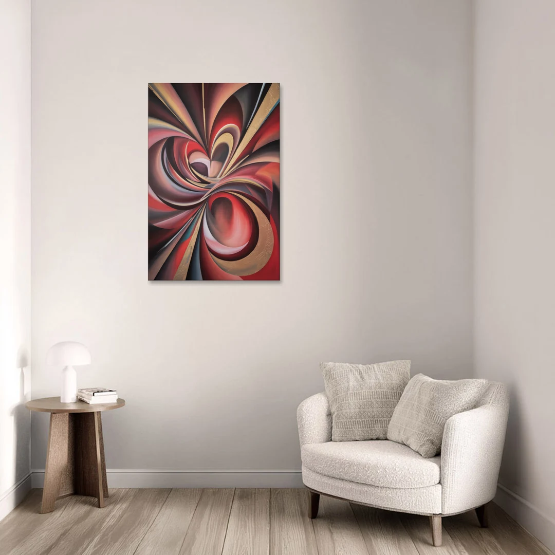 Vortex Symphony Red Abstract - Canvas Wall Art - Sofa - 24x36