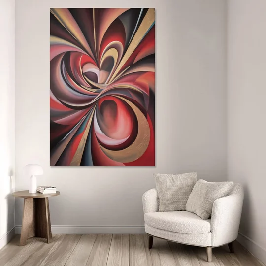 Vortex Symphony Red Abstract - Canvas Wall Art - Sofa - 40x60