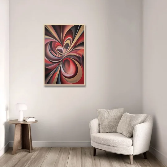 Vortex Symphony Red Abstract - Oak Framed Canvas Wall Art - Sofa - 24x36