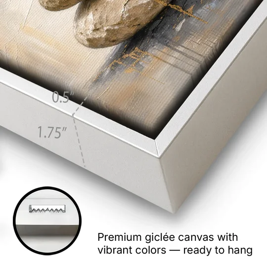 Wabi Sabi Gold-Seamed Stone Cairn - White Framed Canvas Wall Art - Gallery Wrap Corner