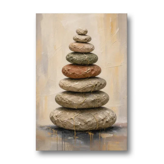Wabi Sabi Gold-Seamed Stone Cairn - Canvas Wall Art - Front
