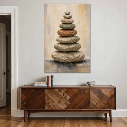 Wabi Sabi Gold-Seamed Stone Cairn - Canvas Wall Art - Coffee Table - 40x60