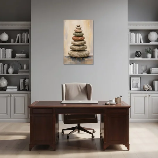 Wabi Sabi Gold-Seamed Stone Cairn - Canvas Wall Art - Office - 24x36
