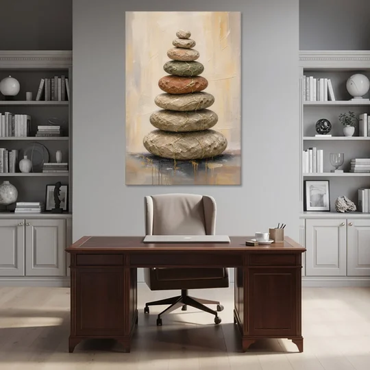 Wabi Sabi Gold-Seamed Stone Cairn - Canvas Wall Art - Office - 40x60