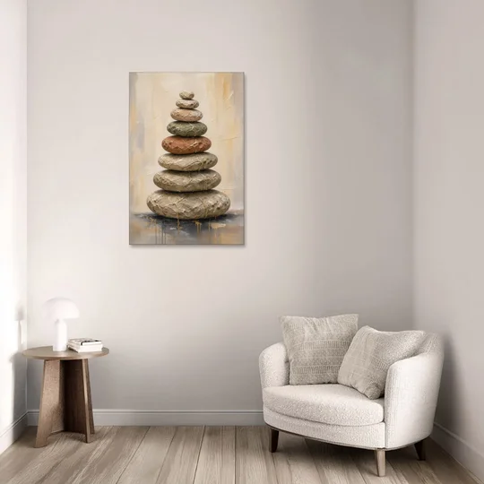 Wabi Sabi Gold-Seamed Stone Cairn - Canvas Wall Art - Sofa - 24x36