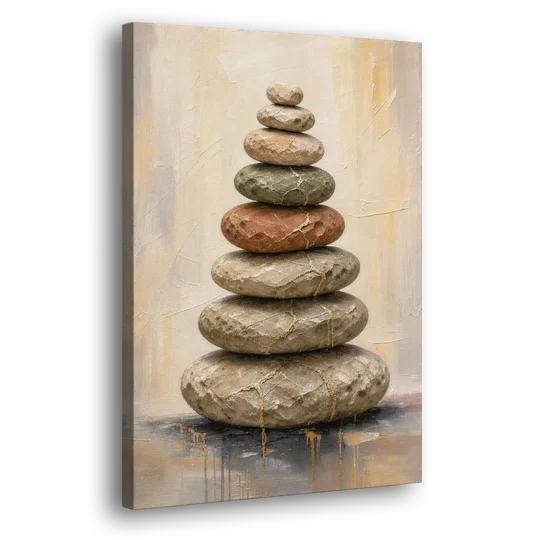 Wabi Sabi Gold-Seamed Stone Cairn - Canvas Wall Art - Side