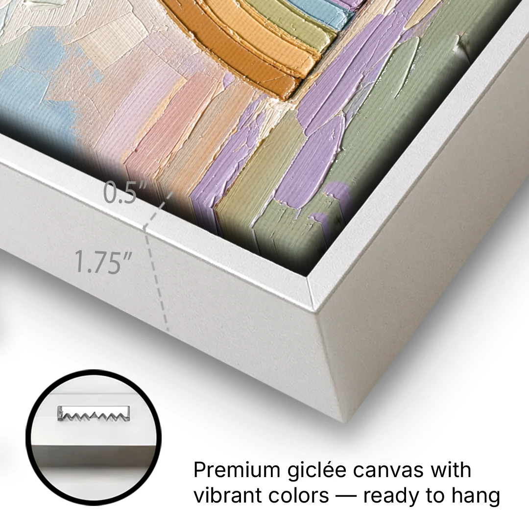 Wall Art Above Couch Ochre Rainbow Arch - White Framed Canvas Wall Art - Gallery Wrap Corner