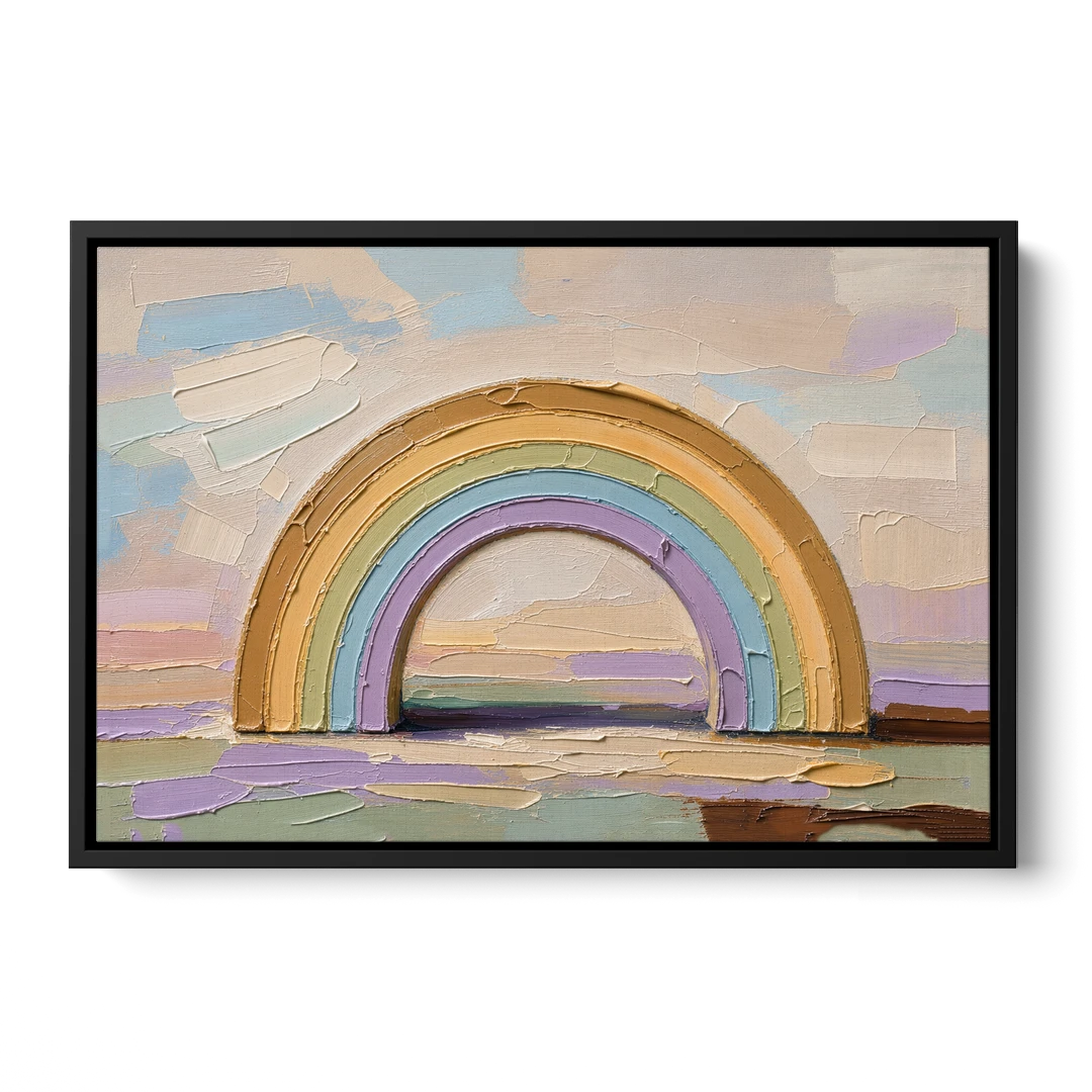 Wall Art Above Couch Ochre Rainbow Arch - Black Framed Canvas Wall Art - Front