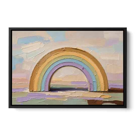 Wall Art Above Couch Ochre Rainbow Arch - Black Framed Canvas Wall Art - Front