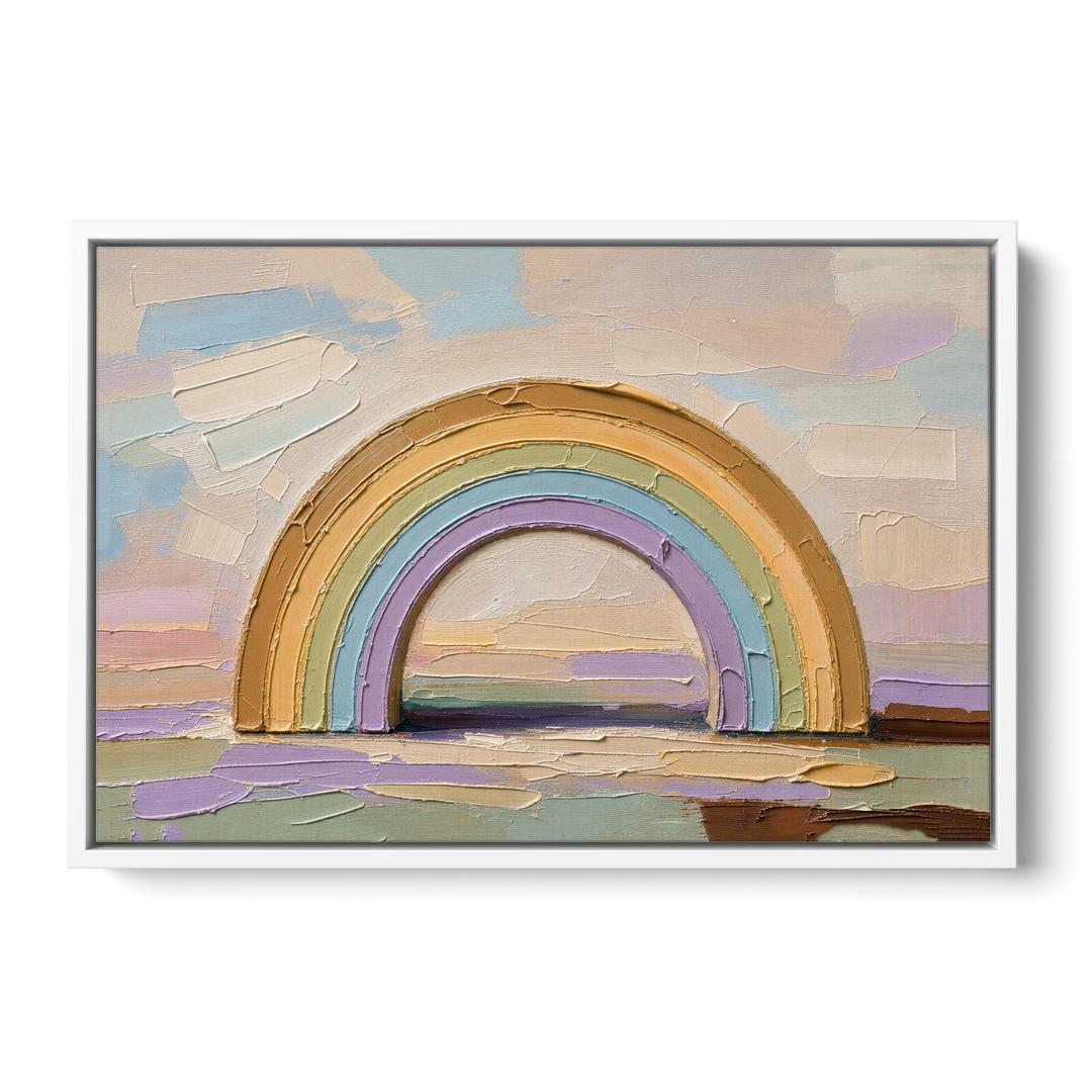 Wall Art Above Couch Ochre Rainbow Arch - White Framed Canvas Wall Art - Front