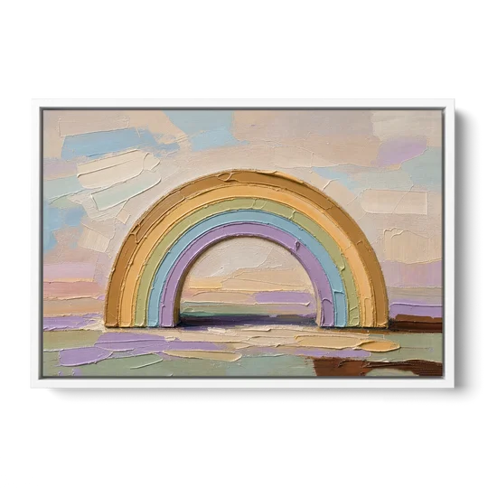 Wall Art Above Couch Ochre Rainbow Arch - White Framed Canvas Wall Art - Front