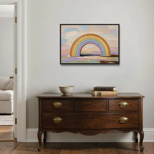 Wall Art Above Couch Ochre Rainbow Arch - Black Framed Canvas Wall Art - Coffee Table - 36x24