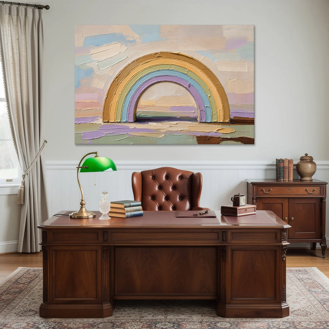 Wall Art Above Couch Ochre Rainbow Arch - Canvas Wall Art - Office - 60x40