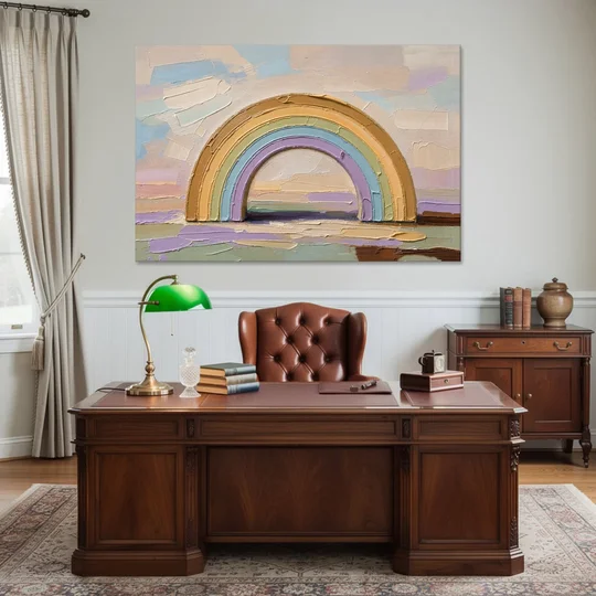 Wall Art Above Couch Ochre Rainbow Arch - Canvas Wall Art - Office - 60x40
