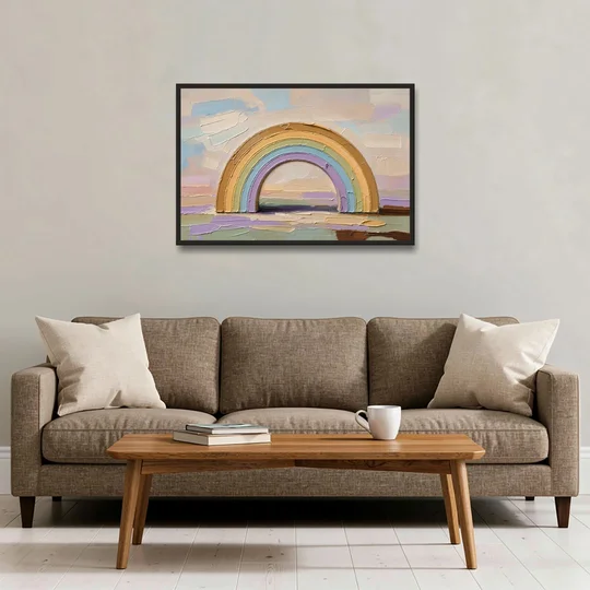 Wall Art Above Couch Ochre Rainbow Arch - Black Framed Canvas Wall Art - Sofa - 36x24