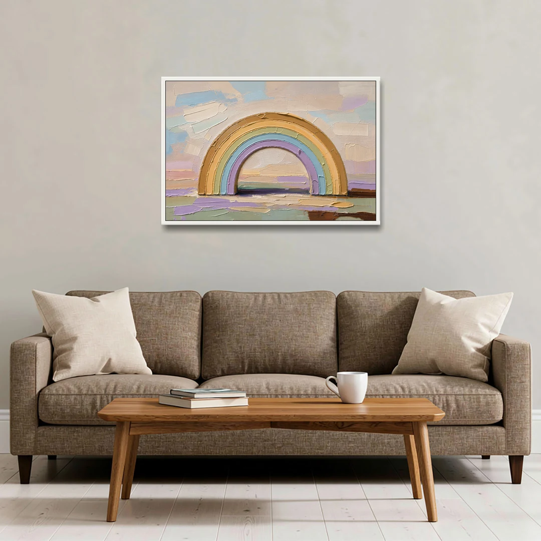 Wall Art Above Couch Ochre Rainbow Arch - White Framed Canvas Wall Art - Sofa - 36x24