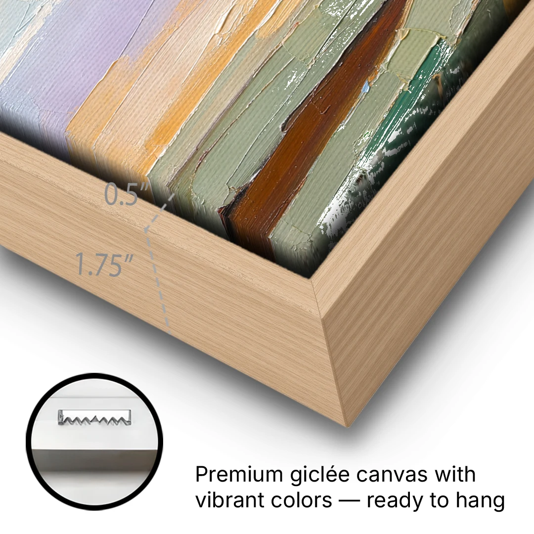 Wall Art Above Sofa Lilac Haze Meadow - Oak Framed Canvas Wall Art - Gallery Wrap Corner