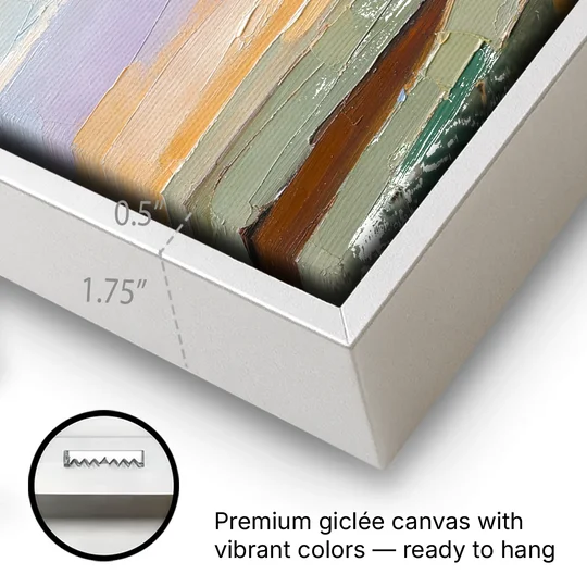 Wall Art Above Sofa Lilac Haze Meadow - White Framed Canvas Wall Art - Gallery Wrap Corner