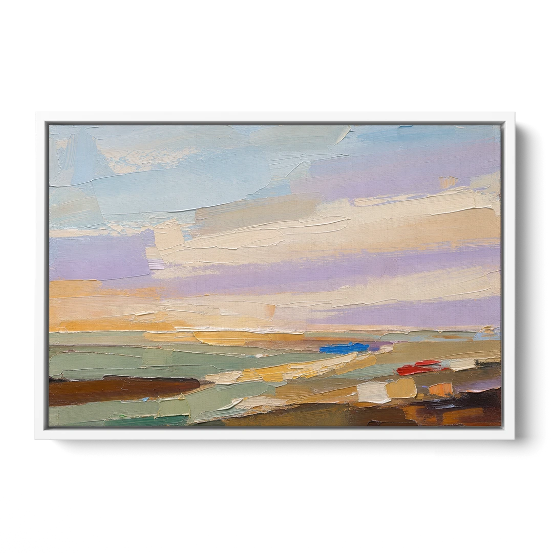 Wall Art Above Sofa Lilac Haze Meadow - White Framed Canvas Wall Art - Front