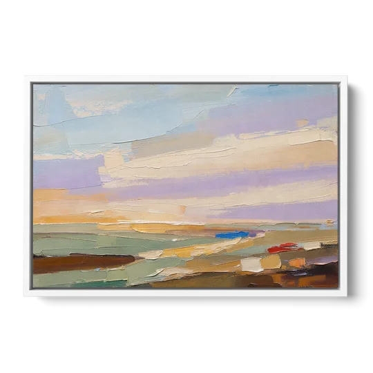 Wall Art Above Sofa Lilac Haze Meadow - White Framed Canvas Wall Art - Front