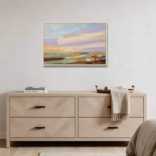 Wall Art Above Sofa Lilac Haze Meadow - Oak Framed Canvas Wall Art - Coffee Table - 36x24