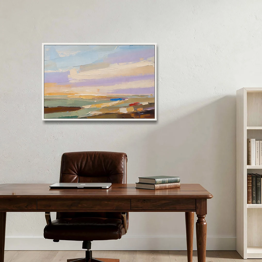 Wall Art Above Sofa Lilac Haze Meadow - White Framed Canvas Wall Art - Office - 36x24