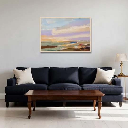 Wall Art Above Sofa Lilac Haze Meadow - Oak Framed Canvas Wall Art - Sofa - 36x24