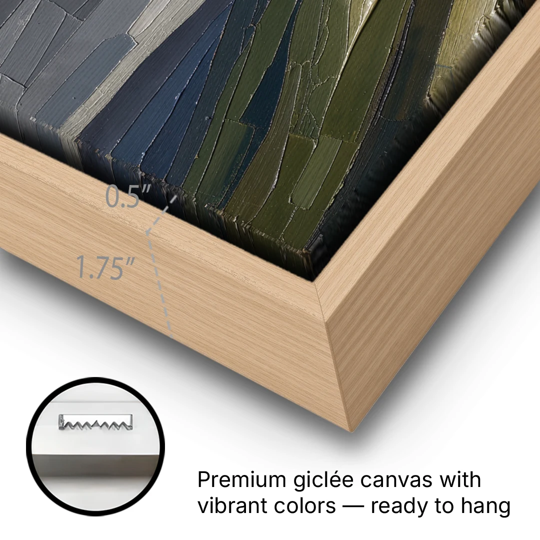 Wall Art for Man Cave Ochre Moon Ridge - Oak Framed Canvas Wall Art - Gallery Wrap Corner