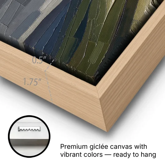 Wall Art for Man Cave Ochre Moon Ridge - Oak Framed Canvas Wall Art - Gallery Wrap Corner