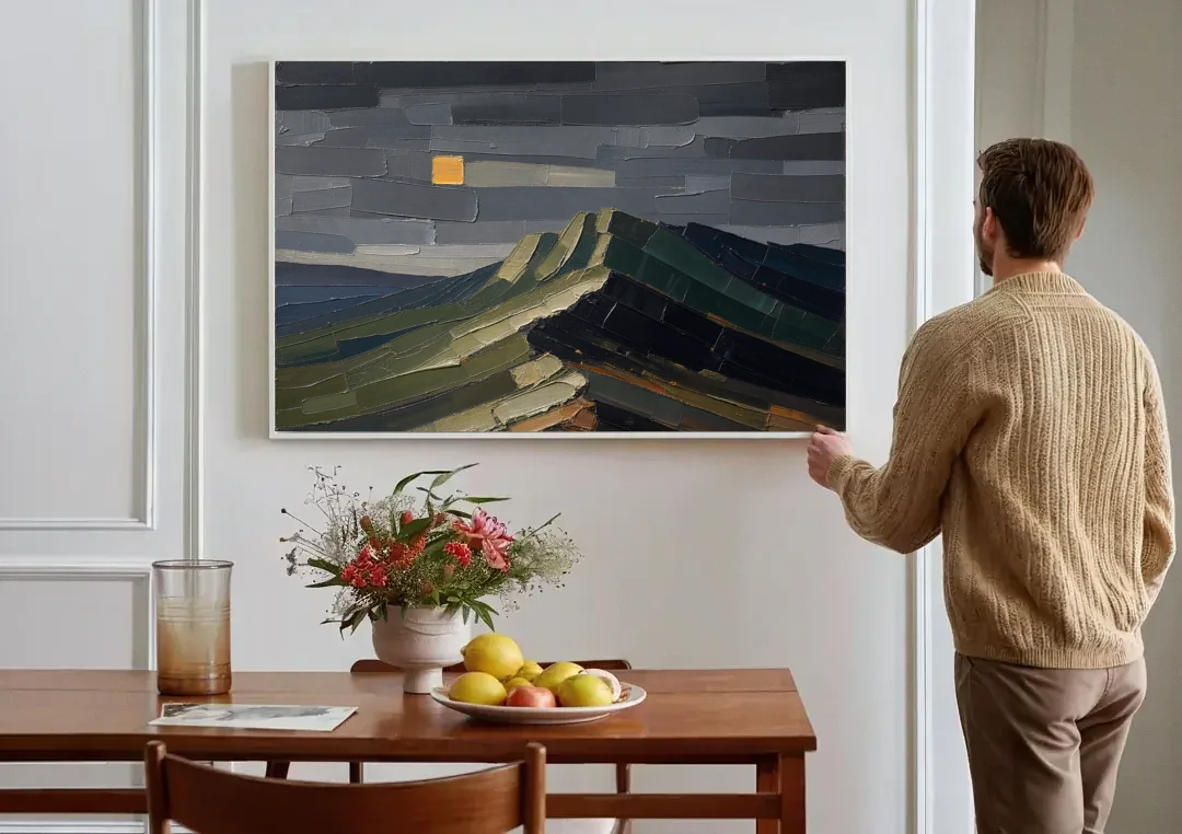 Wall Art for Man Cave Ochre Moon Ridge canvas wall art above a dining table