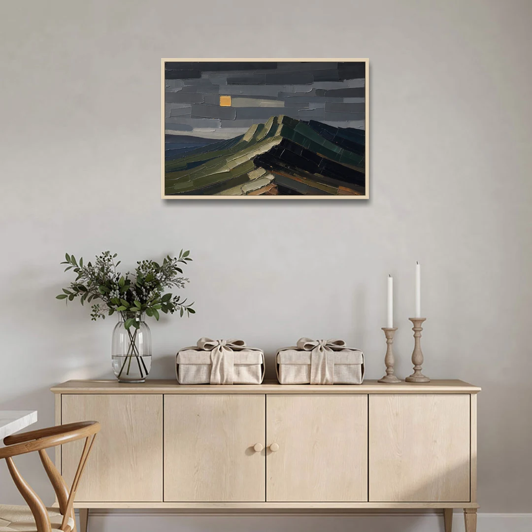 Wall Art for Man Cave Ochre Moon Ridge - Oak Framed Canvas Wall Art - Coffee Table - 36x24