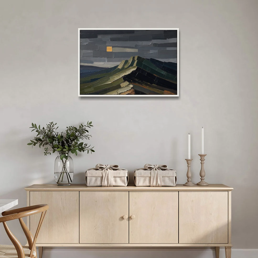 Wall Art for Man Cave Ochre Moon Ridge - White Framed Canvas Wall Art - Coffee Table - 36x24